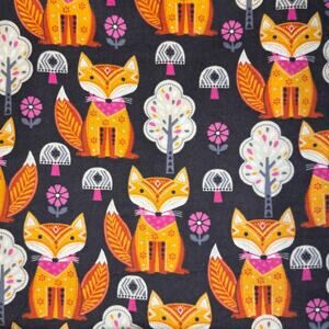 Whimsical Fox, Trees, Mushroom & Flower Cotton Flannel Fabric - Over 1 Yard